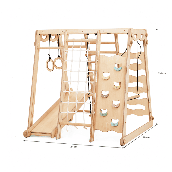Set de gimnastică Jungle 6 în 1 pentru copii: Loc de joacă + set de leagăne + tobogan + frânghie + scări