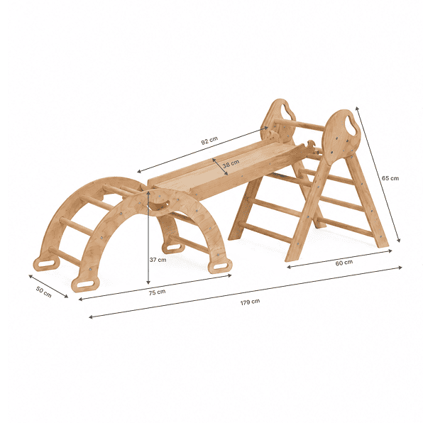 Set de cățărat Montessori 5 în 1: scară triunghiulară + arc de cățărat + tobogan + pernă