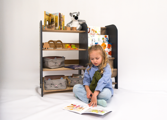 Raft Montessori 2 în 1 pentru cărți și jucării pentru copii mici